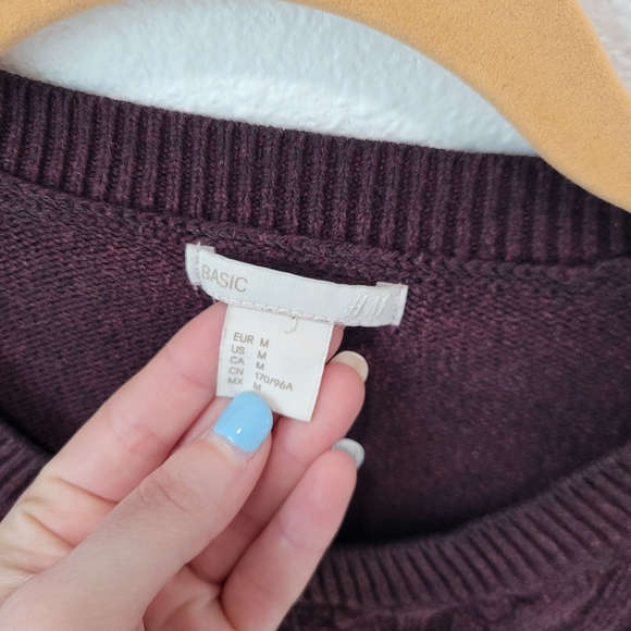 H&M Deep Maroon Cable Knit Crew Neck Sweater Women’s M - Picture 2 of 4